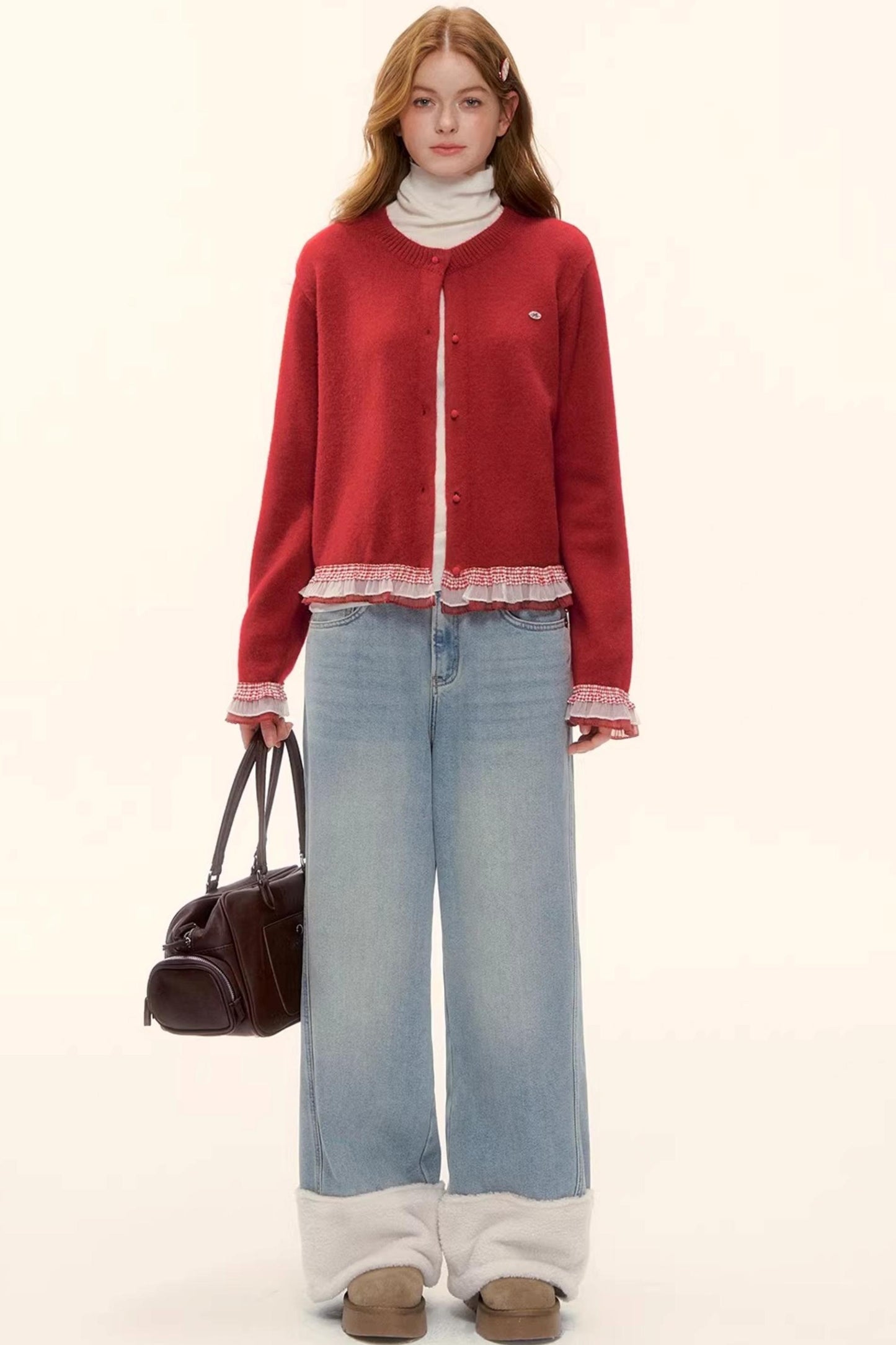 Fleece-Lined Wool Spliced Jeans