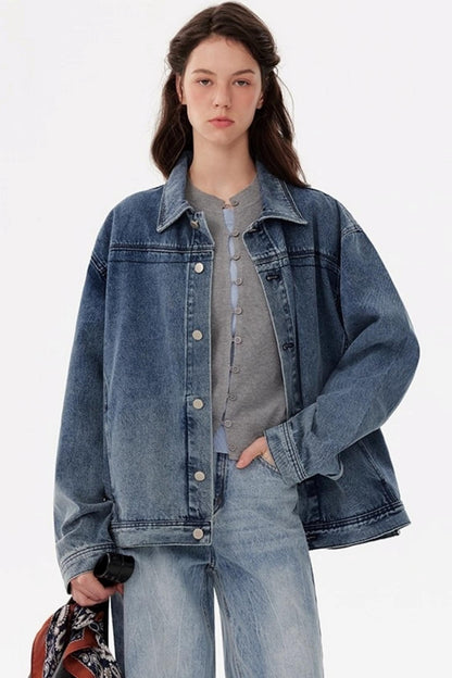 Vintage Distressed Silhouette Denim Jacket