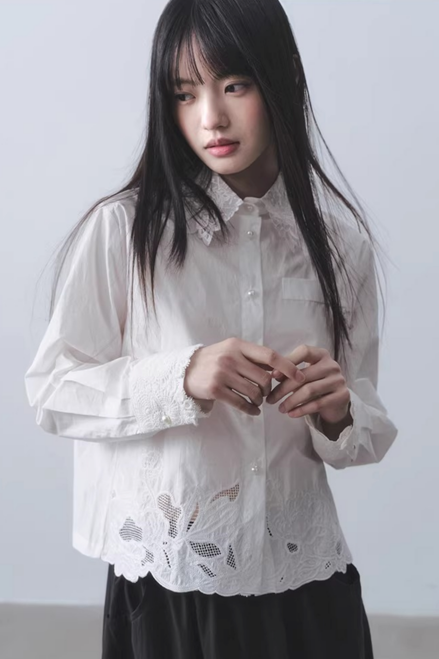 White Lace Embroidery Blouse