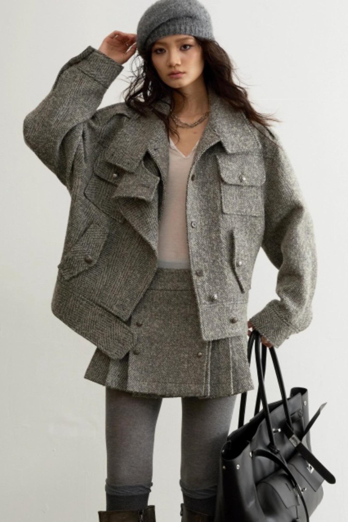 Herringbone Wool Silhouette Jacket Set-Up