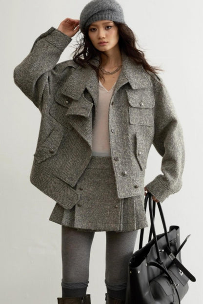 Herringbone Wool Silhouette Jacket Set-Up