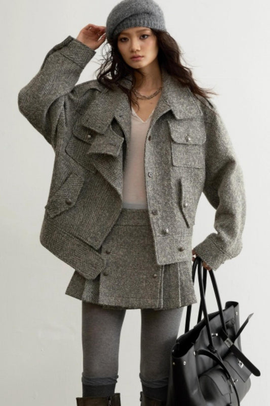 Herringbone Wool Silhouette Jacket Set-Up