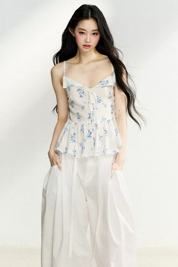 Ruffled Floral Drawstring Vest