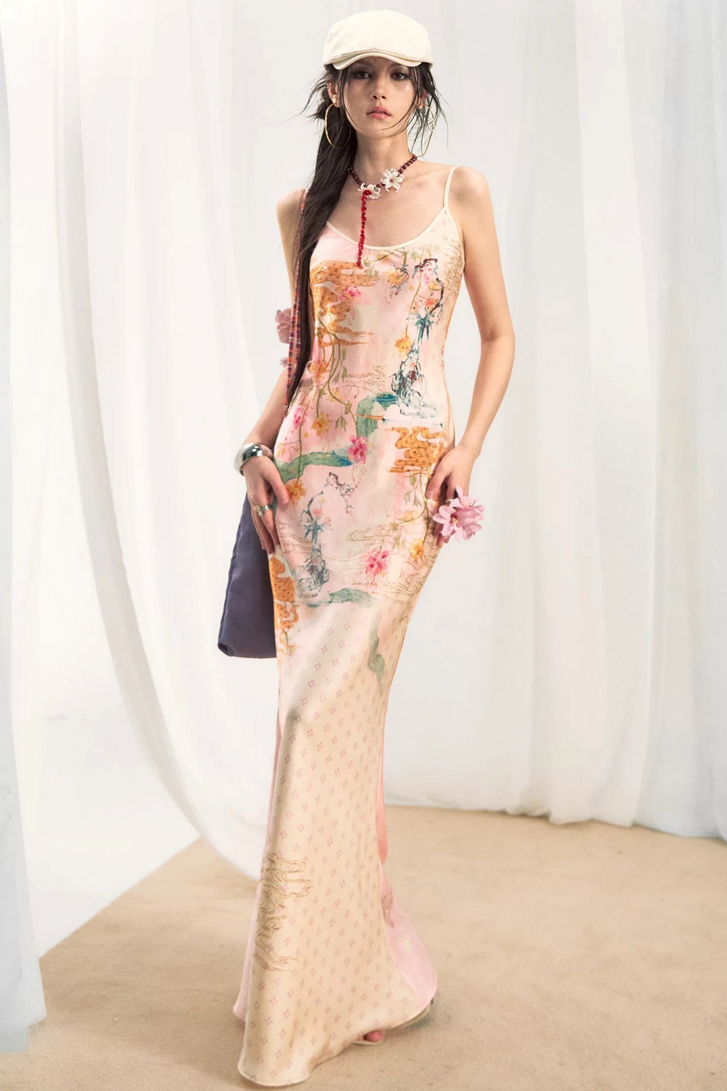 Jungle Leopard Stitch Floral Print Slip Dress Set-Up