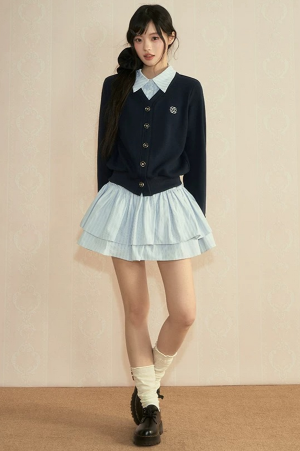 Color-Blocked Knit Cardigan Set-Up