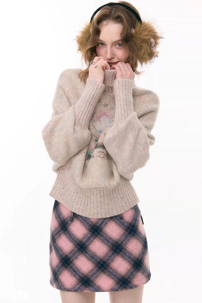 Aprikosenfarbener Fledermausärmelpullover mit hohem Kragen