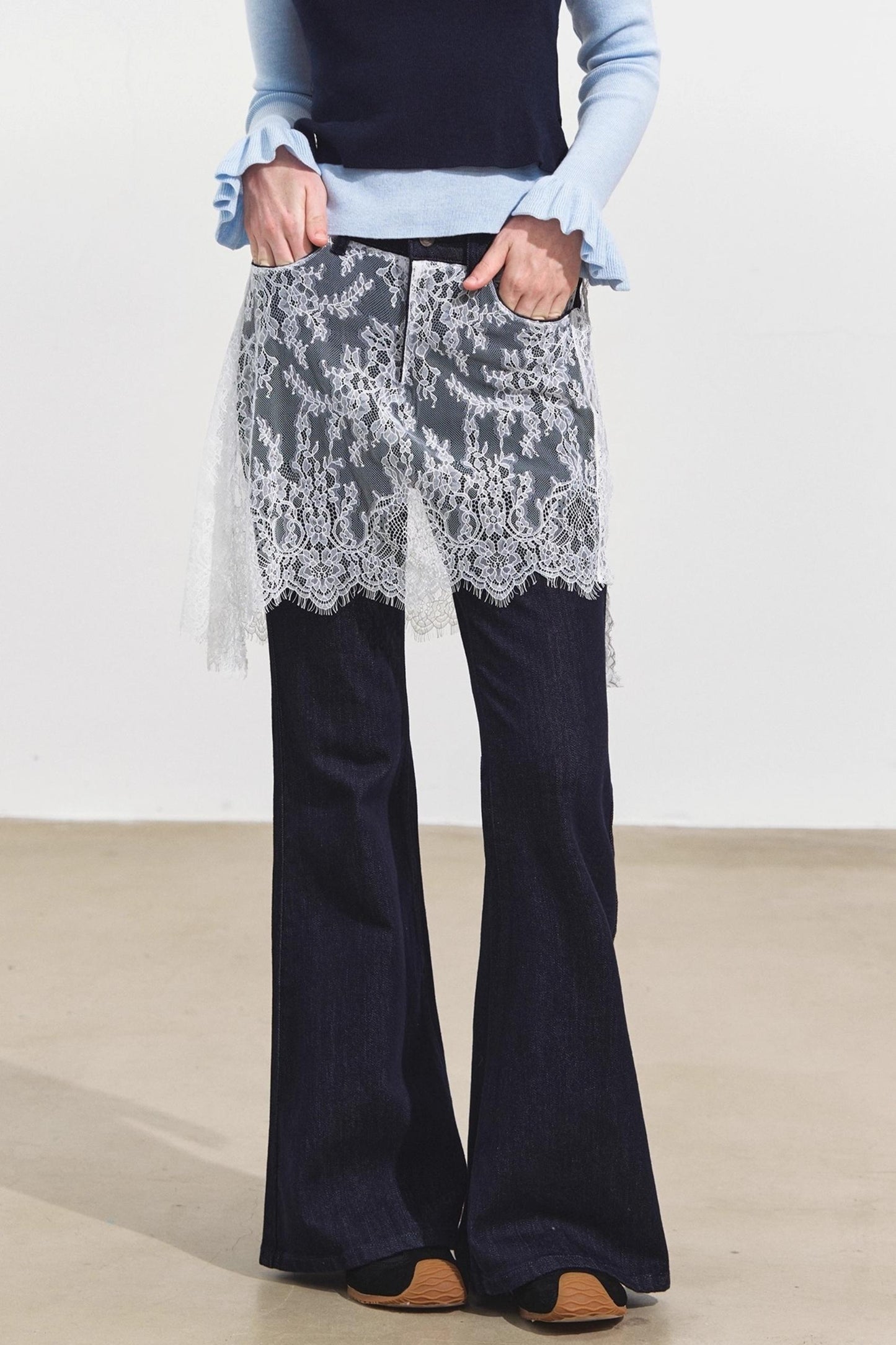 Fake Two Lace Curtain Bootcut Jeans