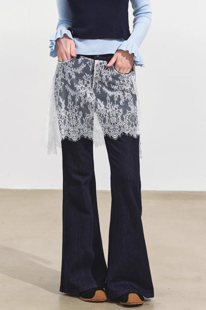 Fake Two Lace Curtain Bootcut Jeans