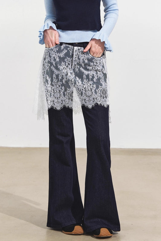 Fake Two Lace Curtain Bootcut Jeans