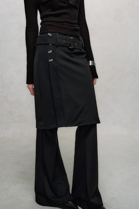 Fake Two-Piece Draped Flared Pants