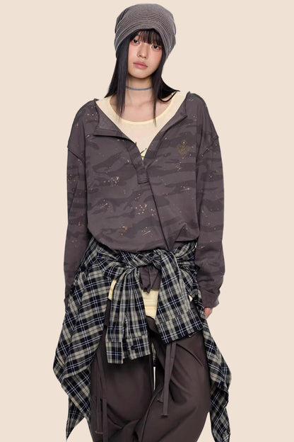 Blouse V-Cou Retro Camouflage