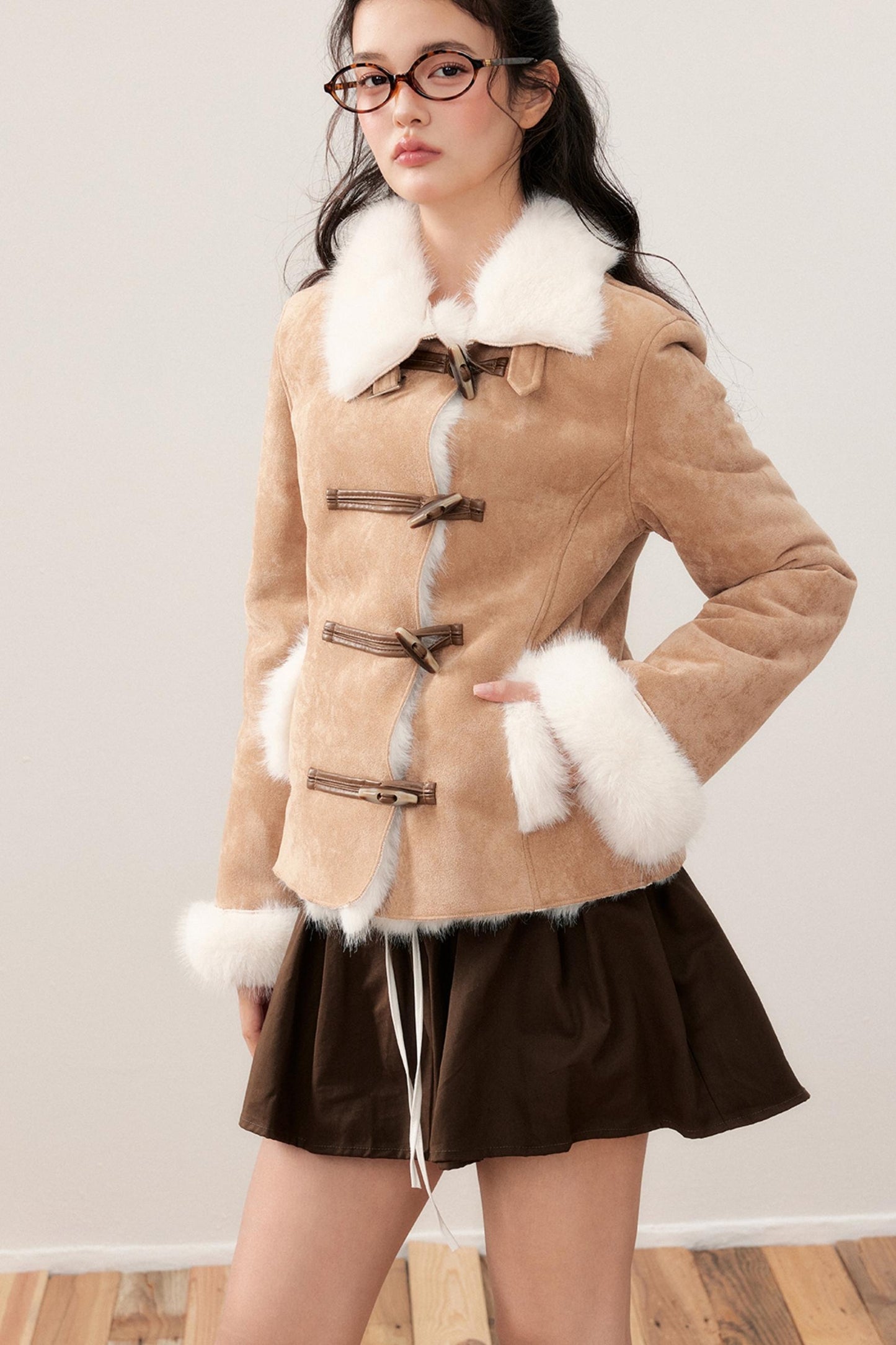 Lapel Suede Wool Patchwork Warm Jacket