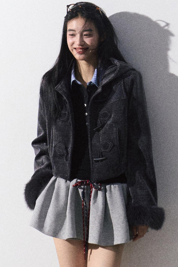 대학 스타일 짧은 따뜻한 벨벳 코트 