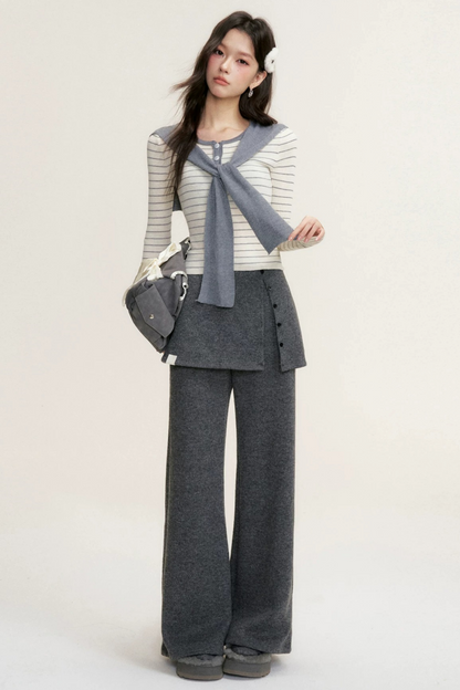 Color-Blocked Fake Two-Piece Knit Set-Up