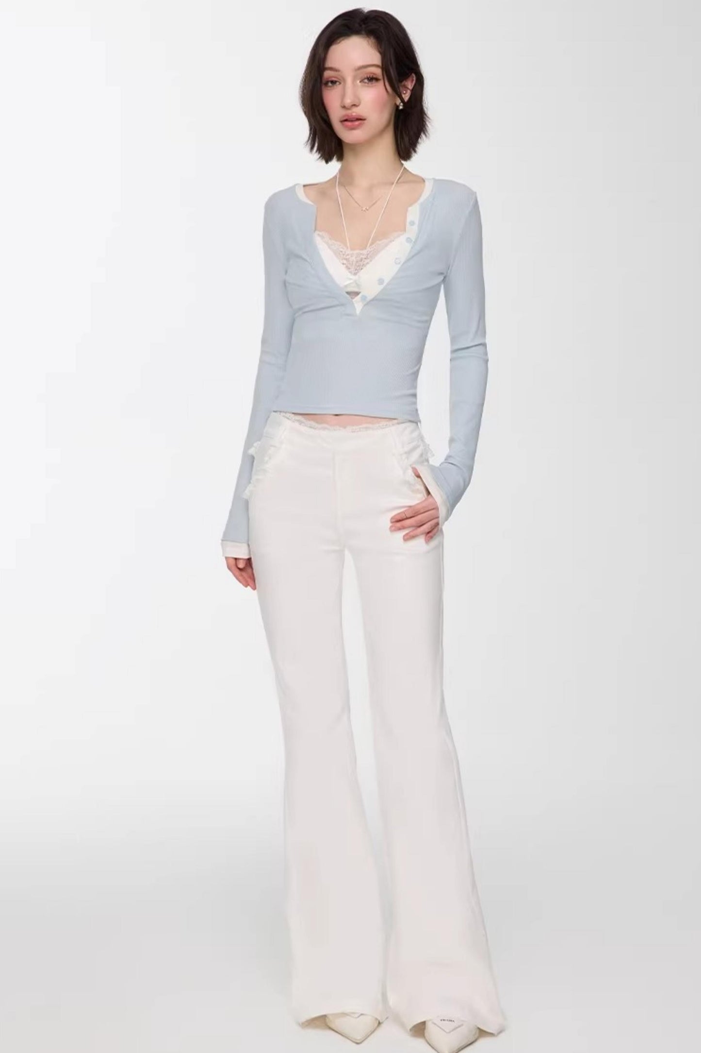 Color-Blocked Deep V-Neck Top Set-Up