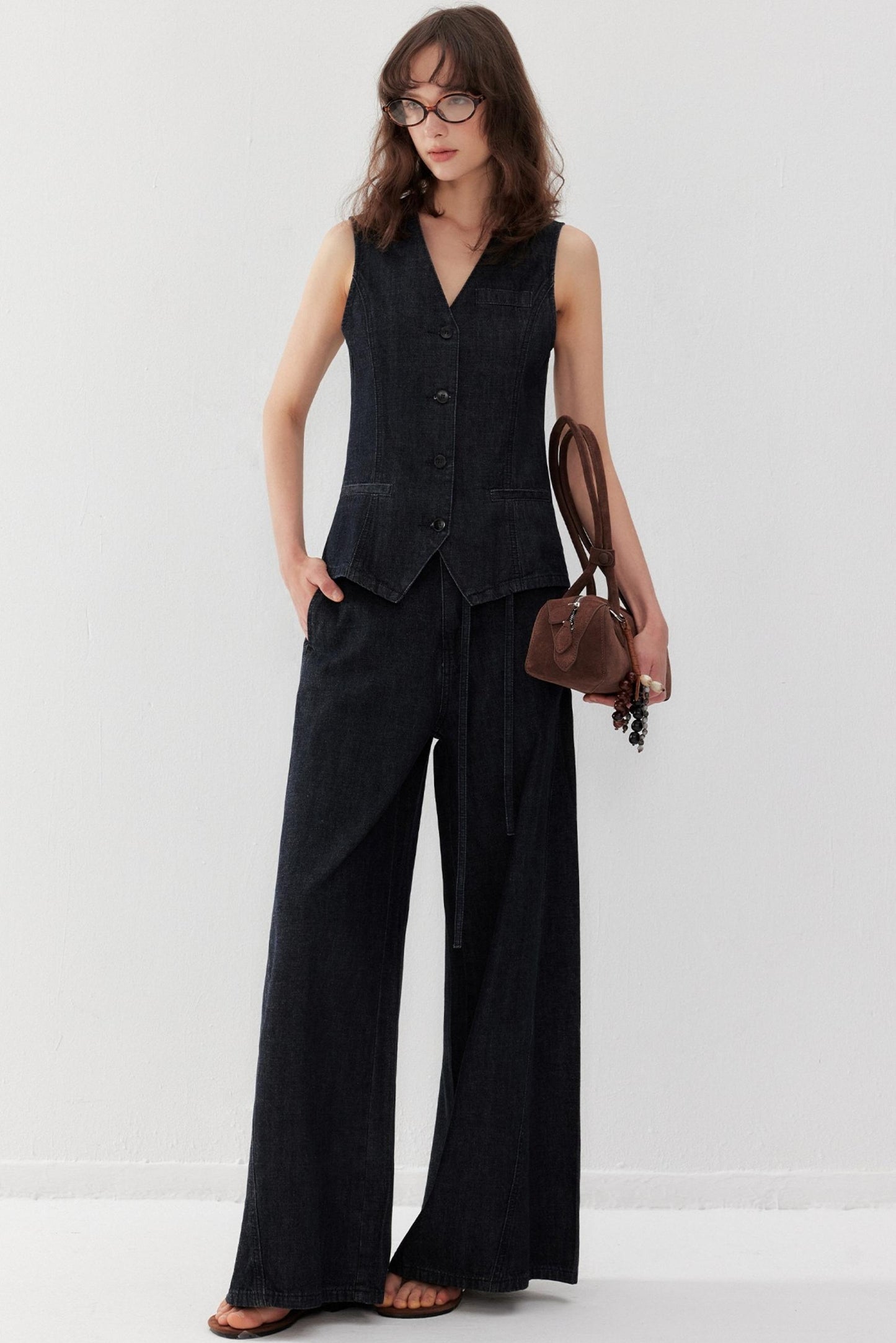 Chic Denim Vest Pants Set-Up