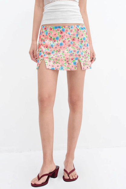 Colorful Floral Sequin Skirt