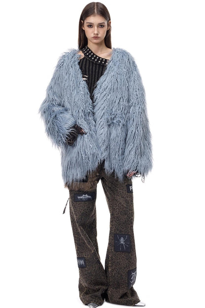 V-Neck Shearling Fur Jacket