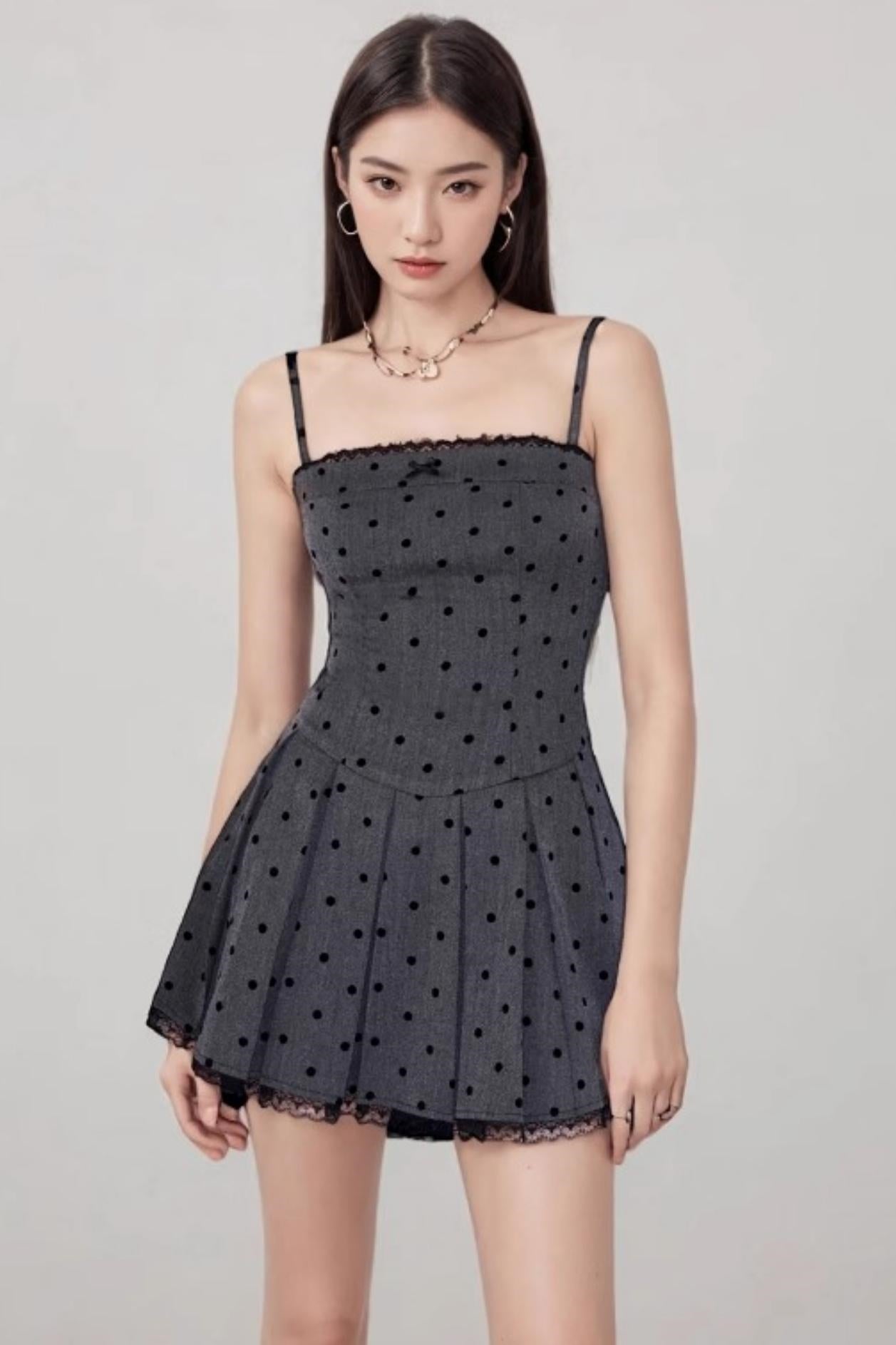 Gray Polka Dot Halter Dress