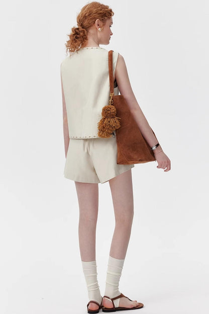 Silk-Linen Tailored Shorts Vest Set-Up