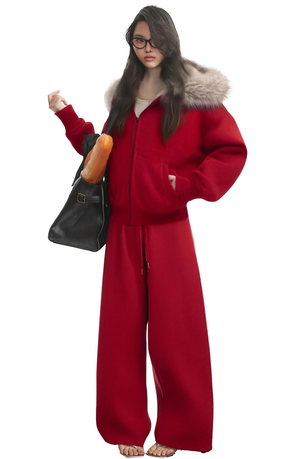 Completo giacca felpa in pile rosso