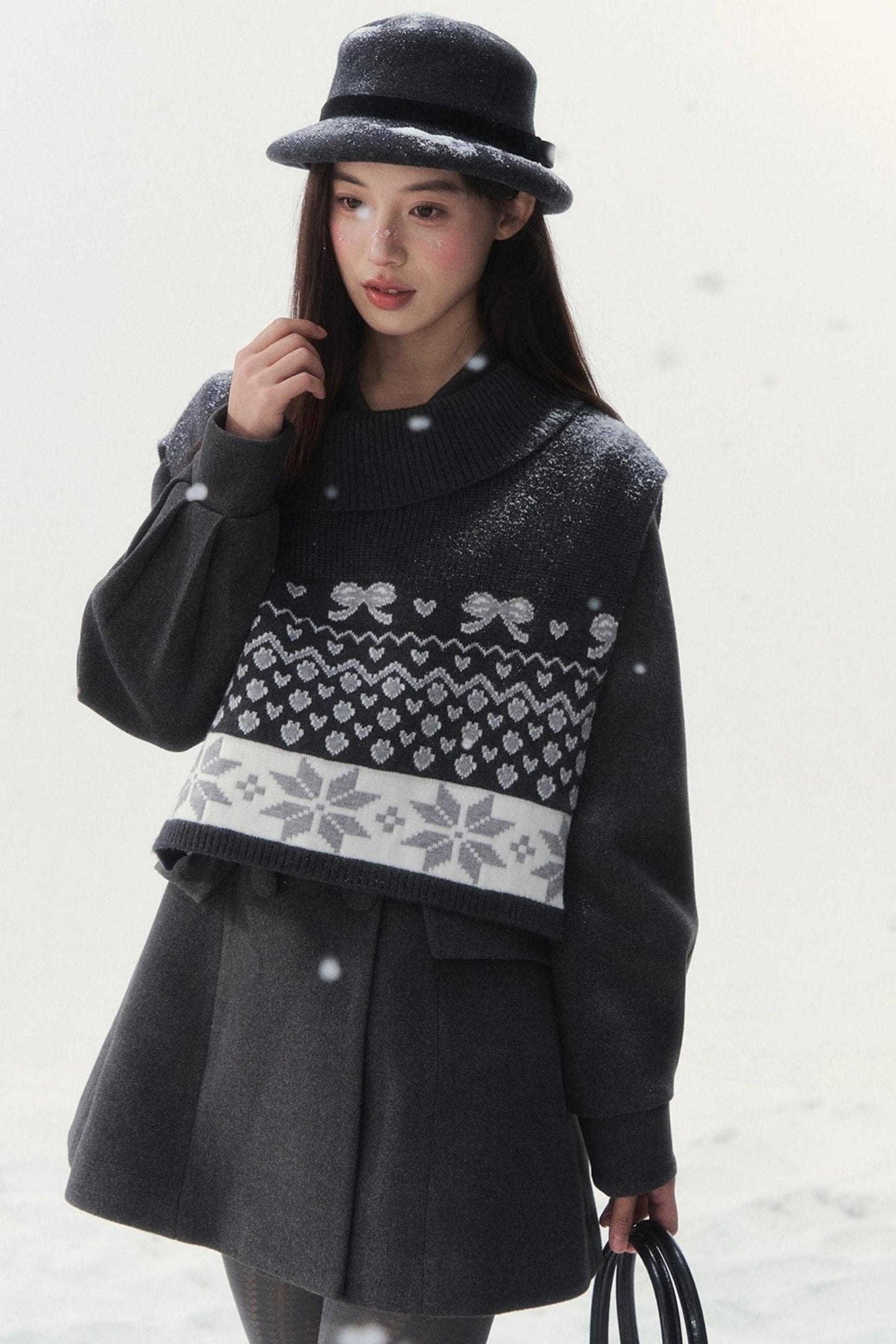 Double-Breasted Fur Collar Coat Set-Up