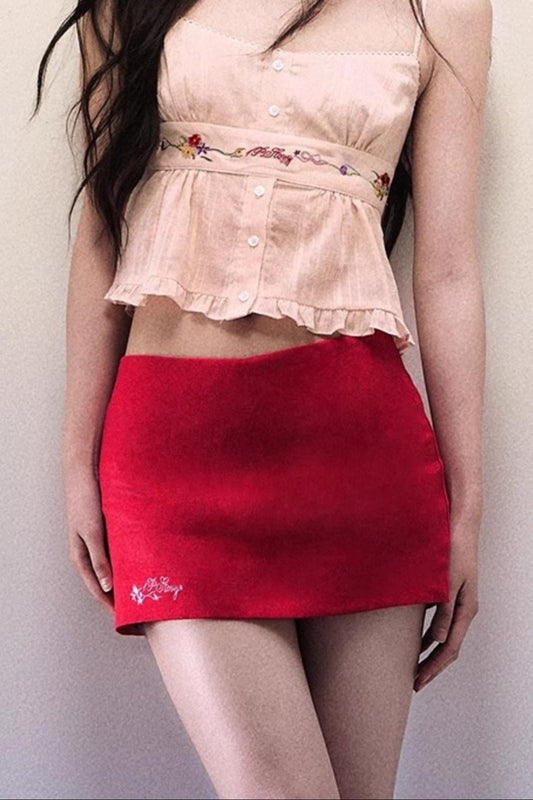 Pink Linen Mini Skirt
