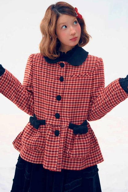 Red Plaid Woolen Coat