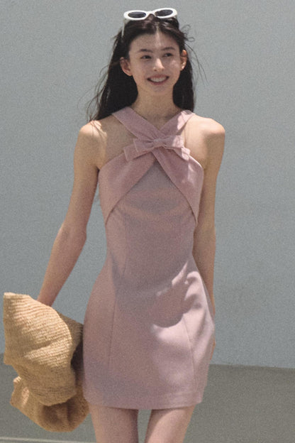 Cherry Melon Sleeveless Halterneck A-Line Dress