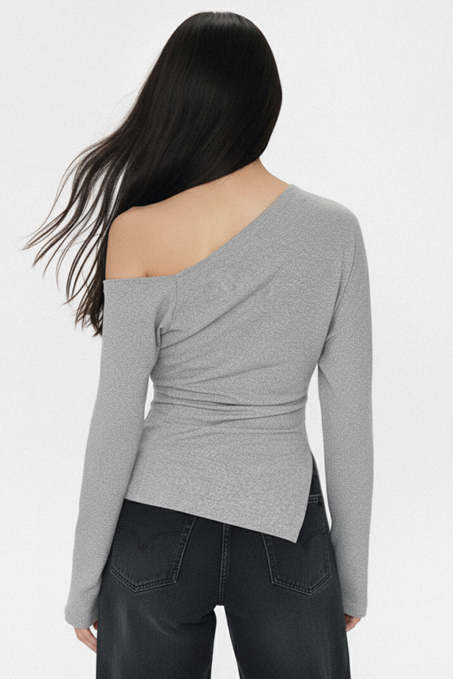 Gray Asymmetrical Shoulder-Cut Top