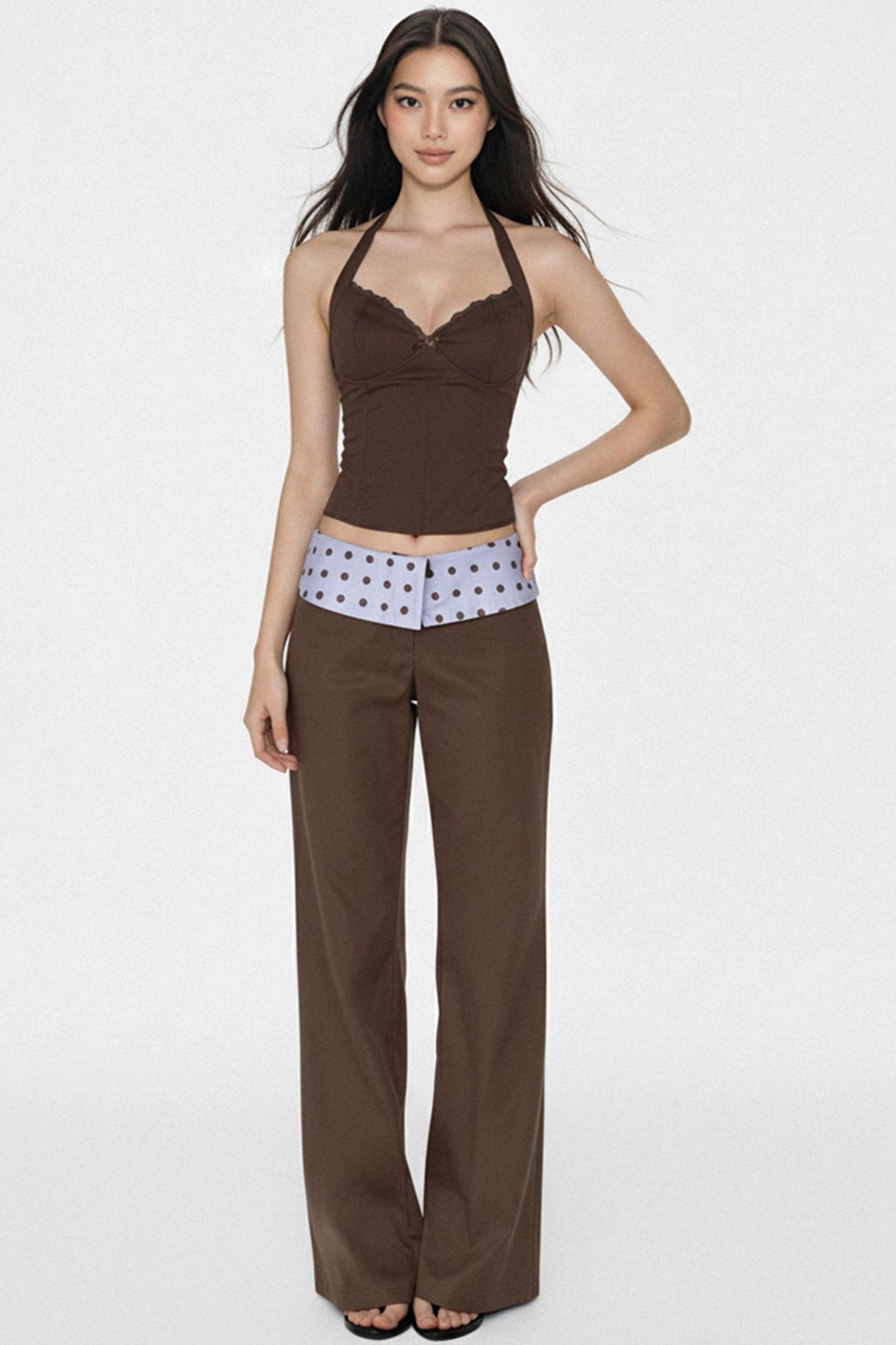 Pantalon plissé à pois