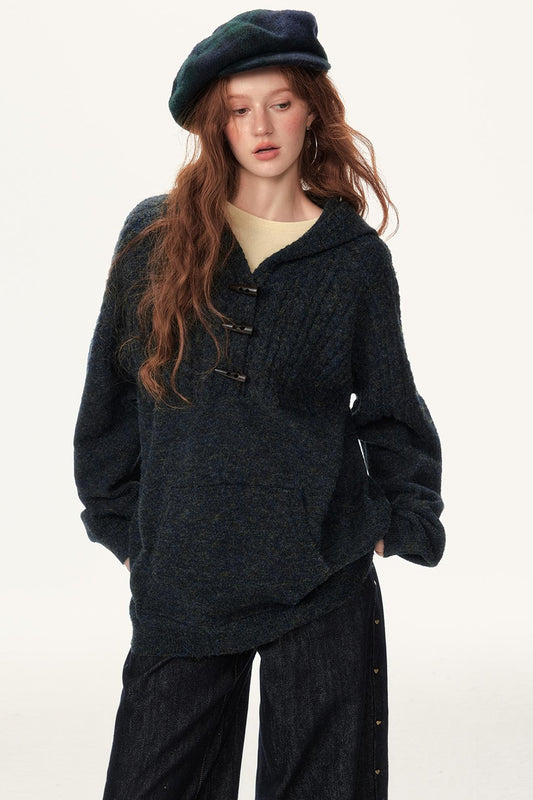 Solid Color Horn Button Pullover Top