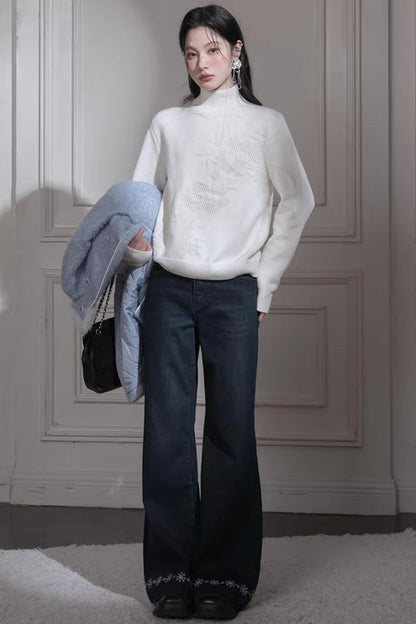 Milky White Floral Wool Sweater