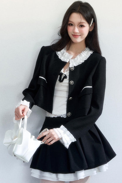 Ink-Colored Lace Jacket and Skirt Set-Up