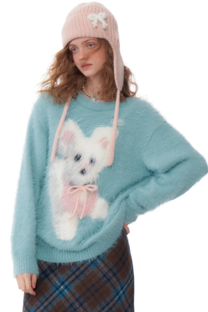 Soft Thick Dog Print Knit Top