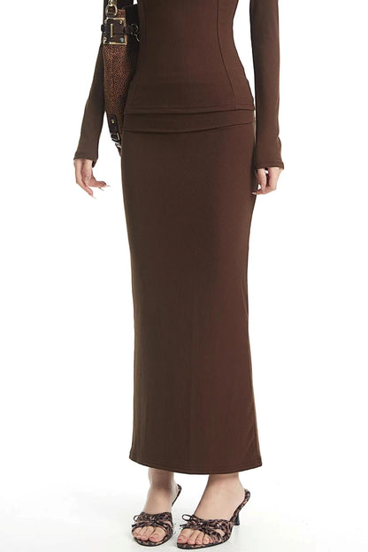 Elegant Brown Knitted Skirt