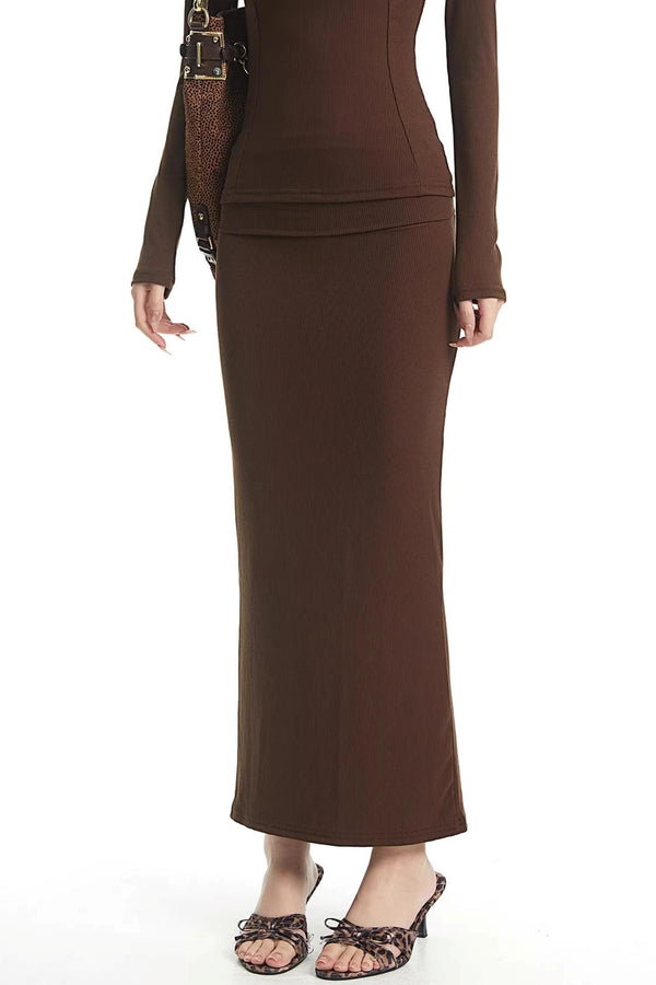 Elegant Brown Knitted Skirt