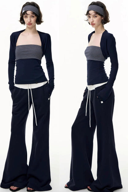 Drawstring Cotton Flared Sweatshirt Slacks