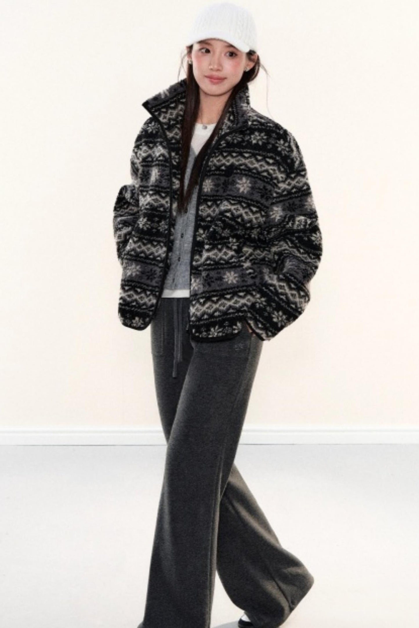 Fair Isle Lamb Wool Fleece Jacket