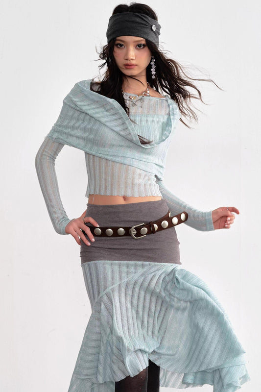 Romantic Mint Drapey Top Set