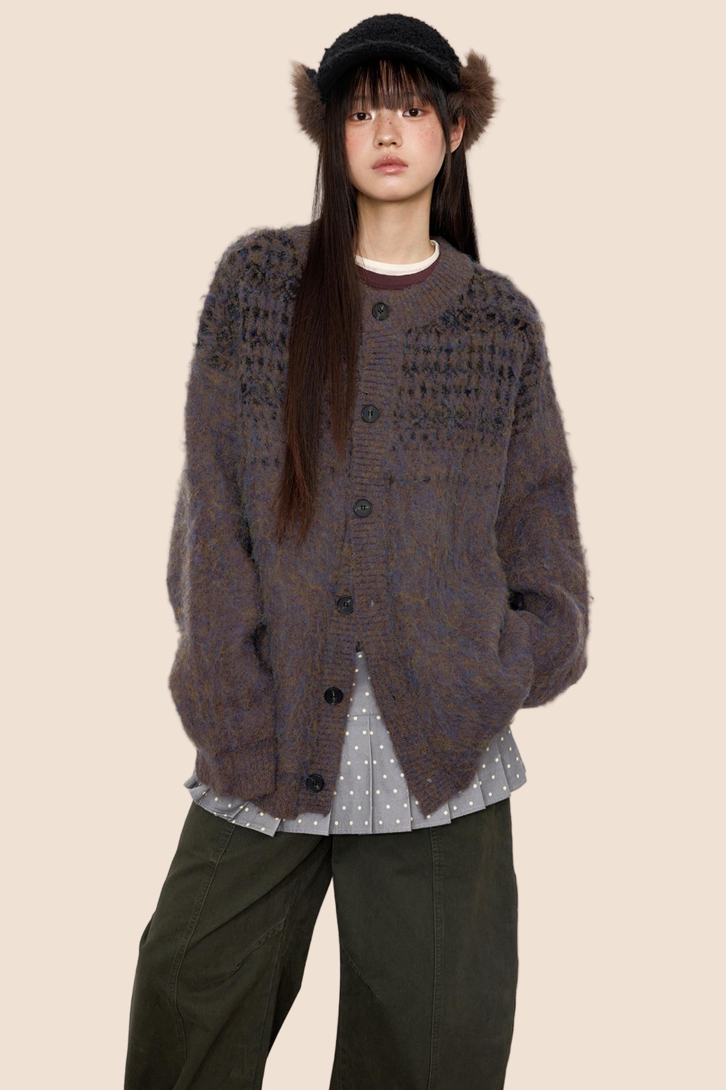 Brushed Crew Neck Cardigan