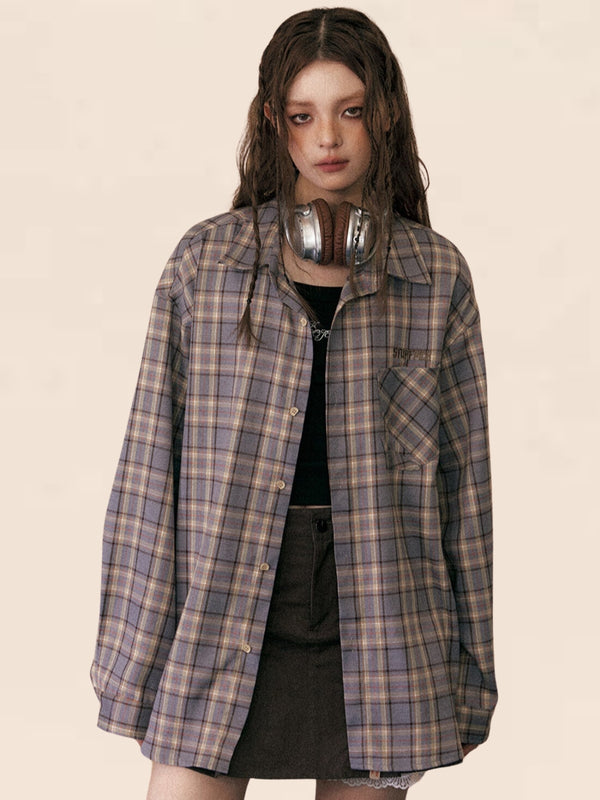 Slim Retro Purple Plaid Shirt