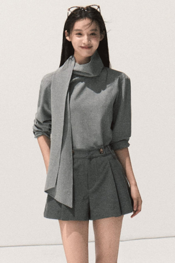 Shoulder Padded Backless Top Shorts Set-Up