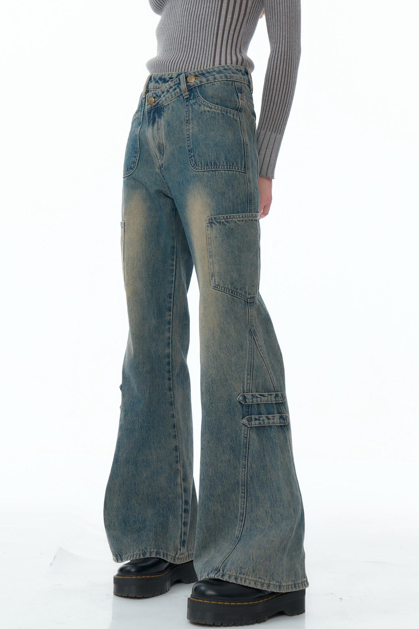 High-Waisted Washed Bootcut Pants