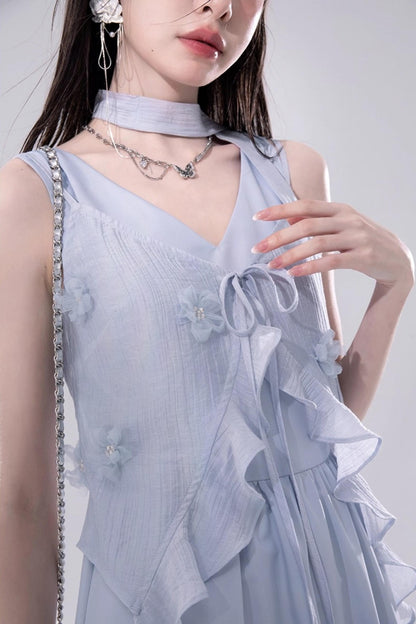 Romantic Blue Flower Cardigan Skirt Set