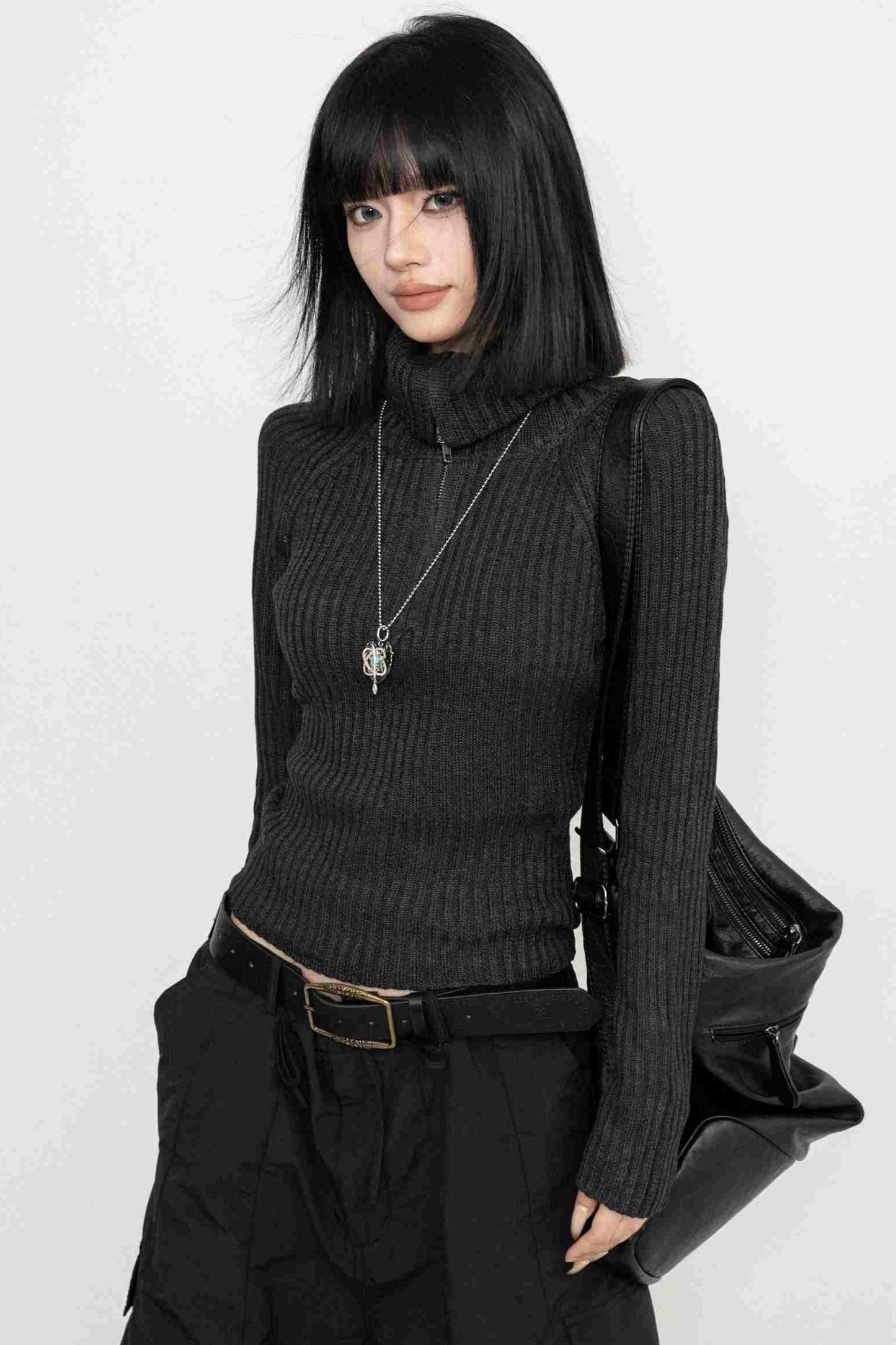 Retro High-Neck Knit Sweater