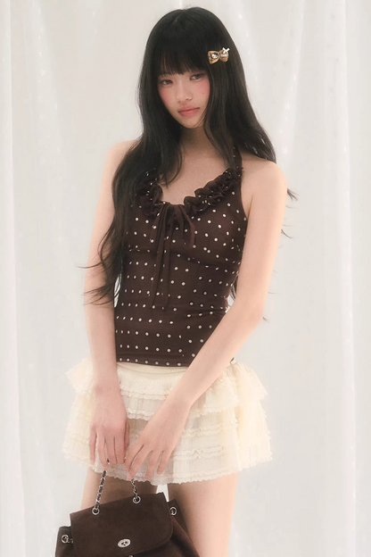 V-Neck Ruffled Polka Dot Top