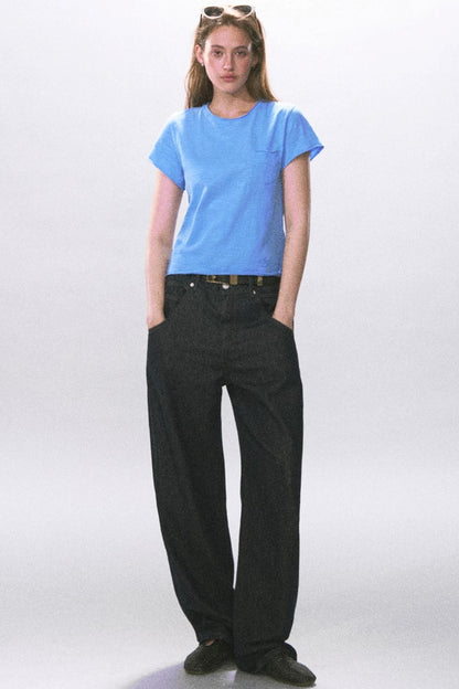 Solid Color Rolled Hem T-Shirt