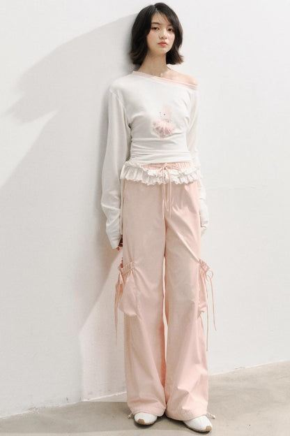 Slanted Shoulder Cotton Retro Long-Sleeved T-Shirt