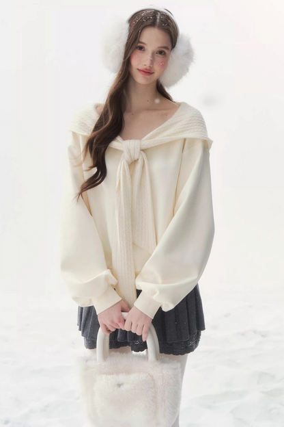 White Cotton Bow-Tie Sweatshirt